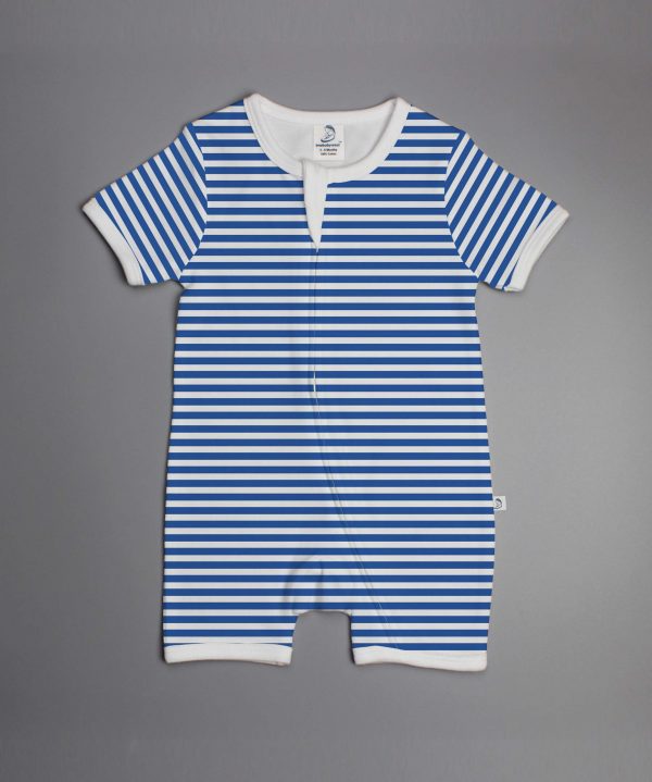 Blue Stripes short sleeve zipsuit-imababywear