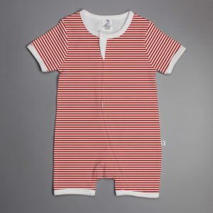 Red Stripes short sleeve zipsuit-imababywear