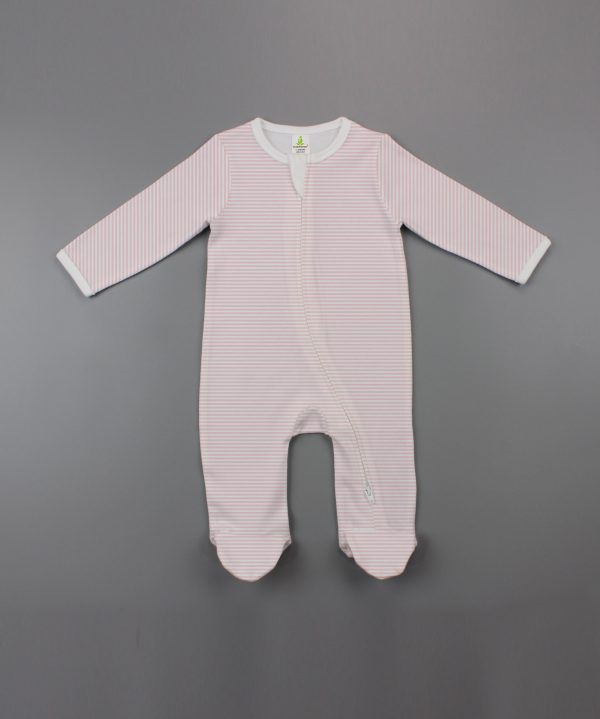 pink stripes Long Sleeve Zipsuit with Feet-imababywear