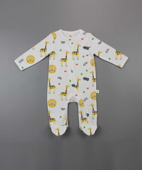 Yellow Forest Long Sleeve Zipsuit with Feet-imababywear
