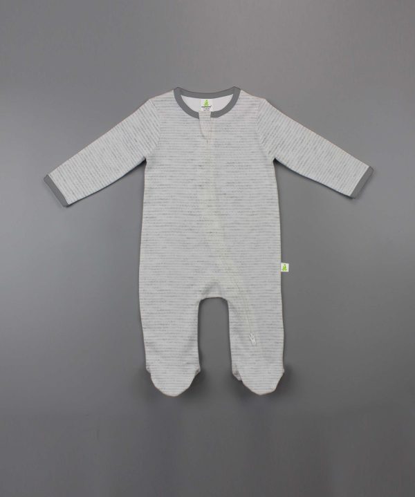 Granite Stripes Long Sleeve Zipsuit With Feet - imababywear