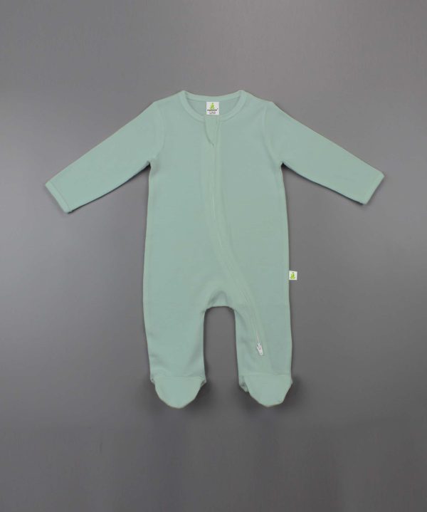 Olive Green Long Sleeve Zipsuit With Feet - imababywear