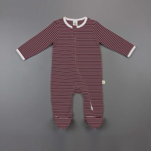 Maroon Stripes Long Sleeve Zipsuit With Feet-imababywear