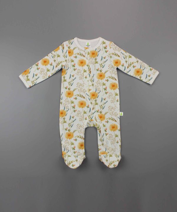 Floral Garden Long Sleeve Zipsuit With Feet-imababywear