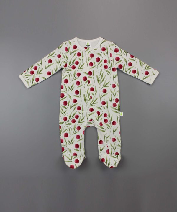 Red Cherry Long Sleeve Zipsuit With Feet-imababywear