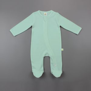 Mint Long Sleeve Zipsuit with Feet-imababywear