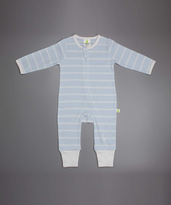 Cool Blue Stripes Long Sleeve Zipsuit-imababywear