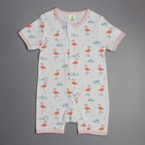 Caribbean Flamingo short sleeve zipsuit-imababywear