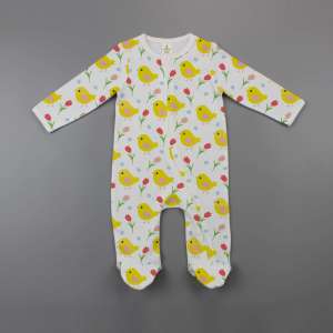 Little Birdies Long Sleeve Zipsuit with Feet-imababywear