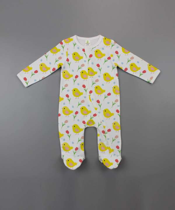 Little Birdies Long Sleeve Zipsuit with Feet-imababywear