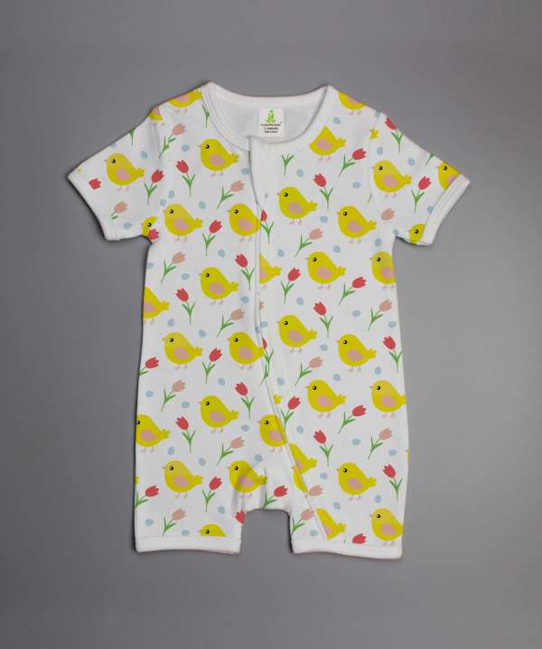 Little Birdies short sleeve zipsuit-imababywear