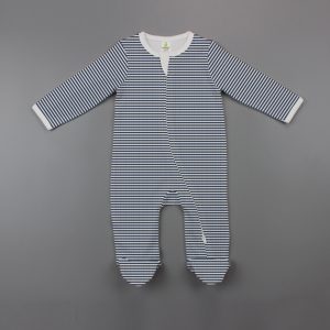 Sapphire Stripes Long Sleeve Zipsuit with Feet-imababywear