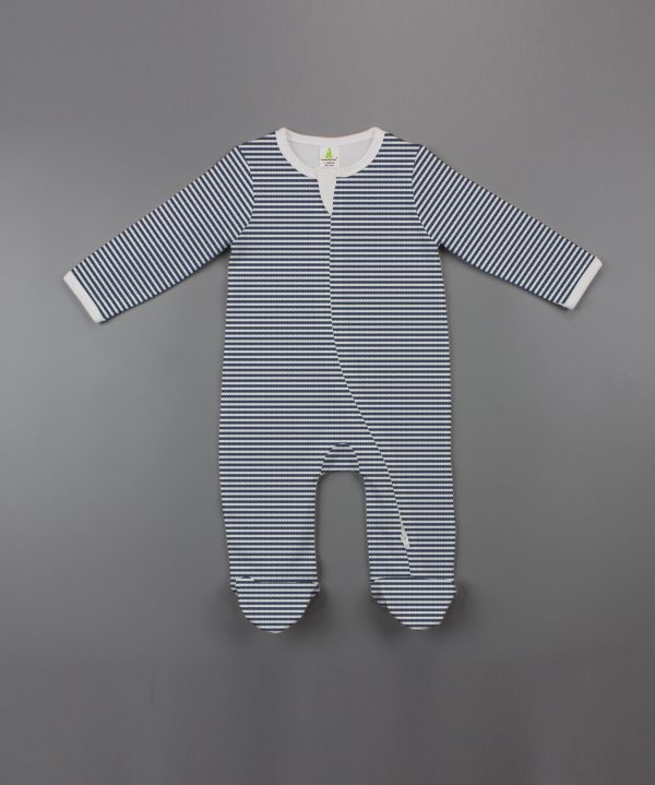 Sapphire Stripes Long Sleeve Zipsuit with Feet-imababywear