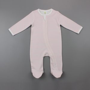 pink stripes Long Sleeve Zipsuit with Feet-imababywear