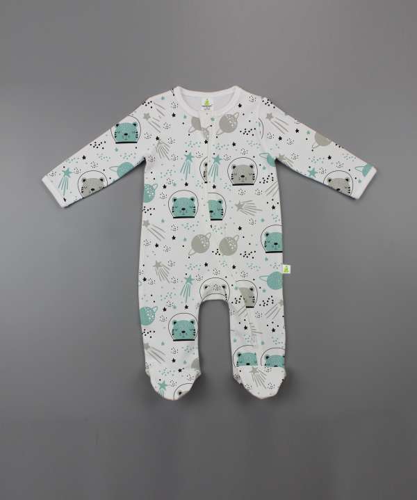 Astronaut Cat Long Sleeve Zipsuit with Feet-imababywear