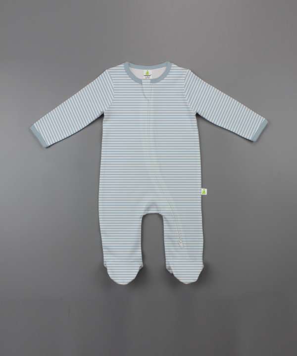 Cool Blue Stripes Long Sleeve Zipsuit with Feet-imababywear