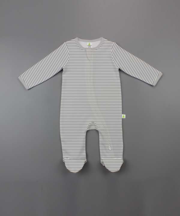 Grey Stripes Long Sleeve Zipsuit with Feet-imababywear