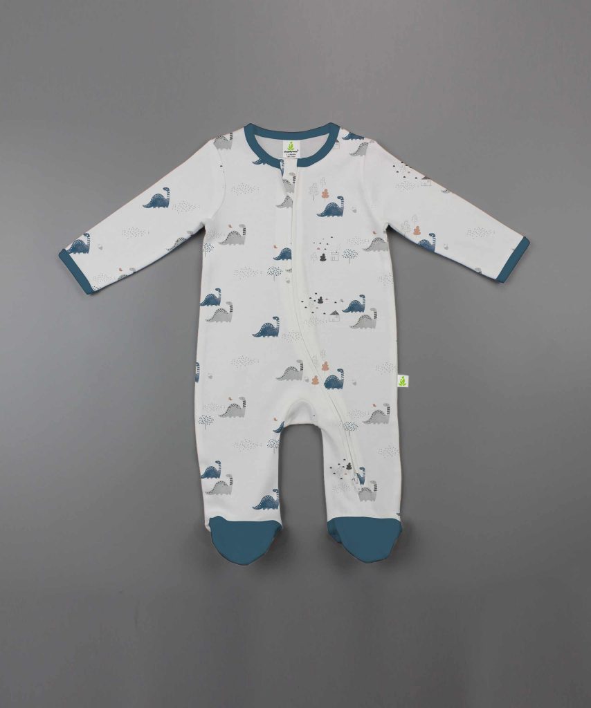 Dino World Long Sleeve Zipsuit With Feet-100% Cotton-imababywear