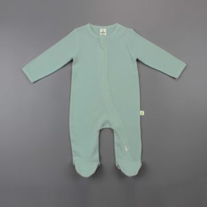 Olive Green Long Sleeve Zipsuit With Feet - imababywear