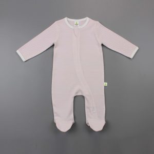Pink Stripes Long Sleeve Zipsuit With Feet - imababywear