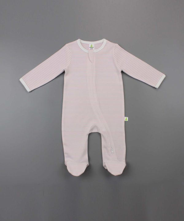 Pink Stripes Long Sleeve Zipsuit With Feet - imababywear