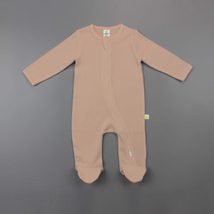 Sand Stone Long Sleeve Zipsuit With Feet - imababywear