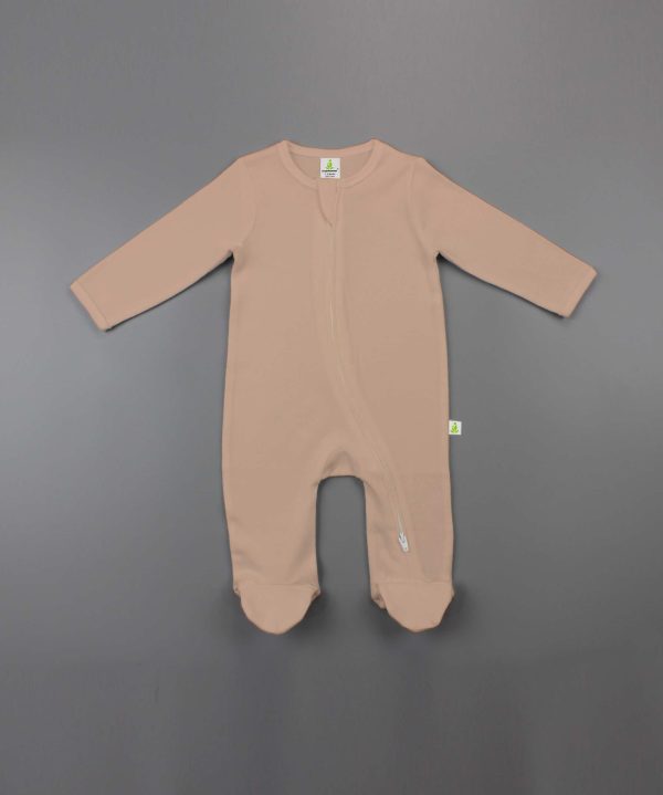 Sand Stone Long Sleeve Zipsuit With Feet - imababywear