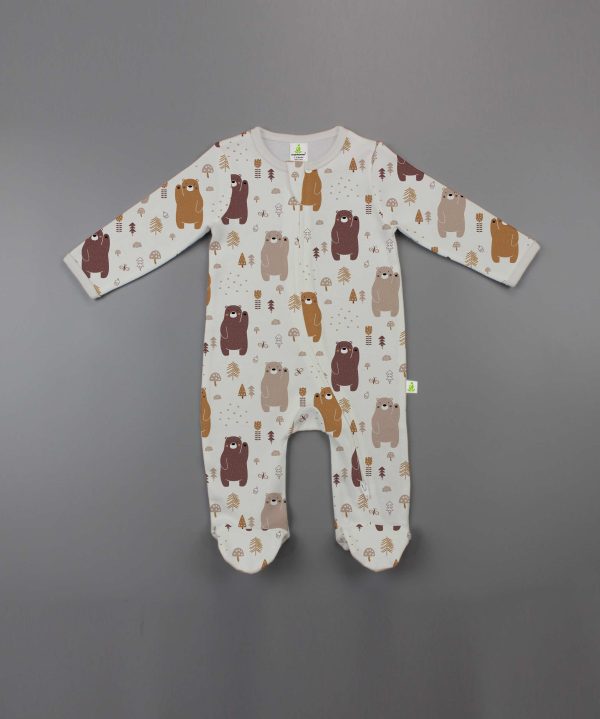 Woodland Bear Long Sleeve Zipsuit With Feet - imababywear