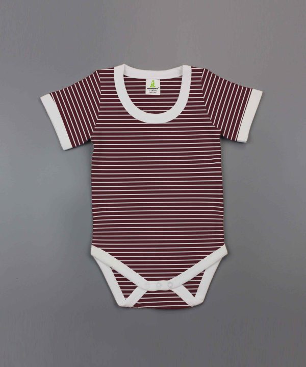 Maroon Stripes Half Sleeve Bodysuit-imababywear