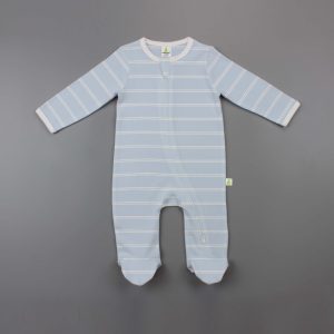 Cool Blue Stripes Long Sleeve Zipsuit With Feet-imababywear