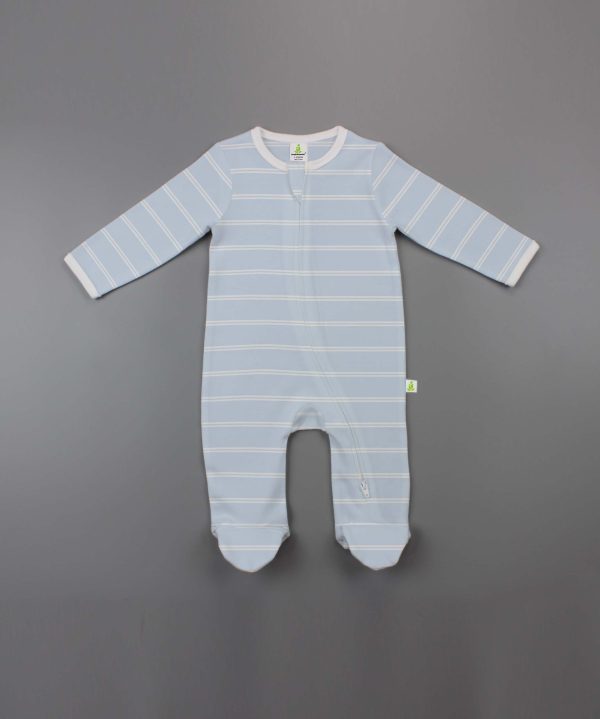 Cool Blue Stripes Long Sleeve Zipsuit With Feet-imababywear