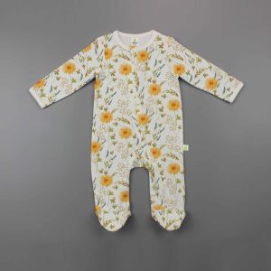 Floral Garden Long Sleeve Zipsuit With Feet-imababywear