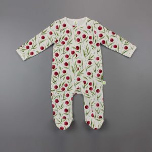 Red Cherry Long Sleeve Zipsuit With Feet-imababywear