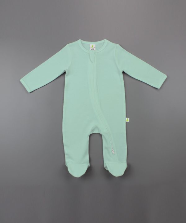 Mint Long Sleeve Zipsuit with Feet-imababywear