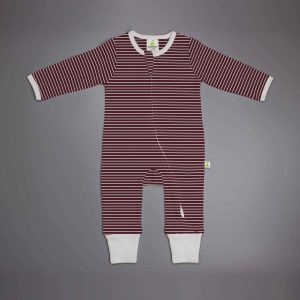 Maroon Stripes Long Sleeve Zipsuit-imababywear