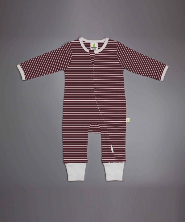 Maroon Stripes Long Sleeve Zipsuit-imababywear